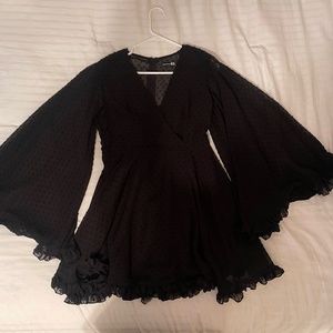 Dobby Chiffon Wide Sleeve Skater Dress
